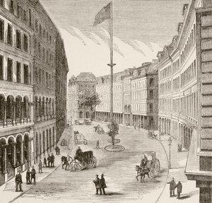 Franklin Street, Boston, Massachusetts in the 1870s