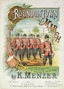 Front cover of the music score for Round the Town March, by K. Menzer by English School