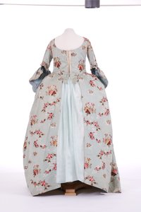 Front view of a sack back dress, 1760s by English School