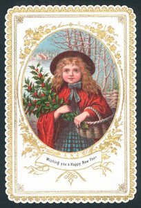 Girl holding bunch of holly by English School