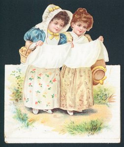 Girls collecting eggs by English School