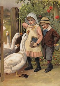 Geese chasing children for their food by English School