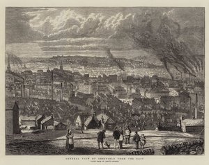 General View of Sheffield from the East (engraving) by English School