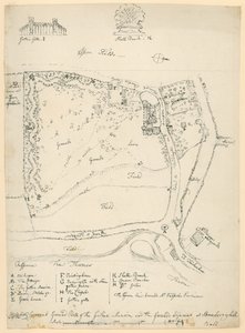 General ground plan of the gothic mansion and the grounds adjacent at Strawberry Hill, Twickenham, London by English School