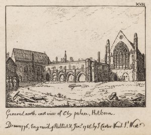 General northeast view of Ely Palace, Holborn by English School