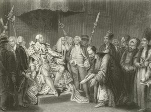 George III receiving the Turkish ambassador and suite by English School