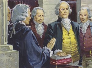 George Washington being sworn in as the first President of America in New York