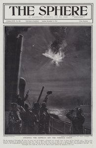 German Zeppelin airship shot down in flames off the coast of Norfolk, World War I, 28 November 1916 by English School