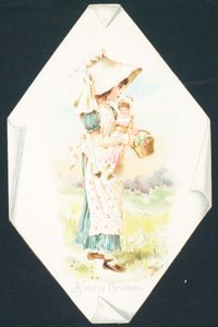 Girl Carrying Doll and Basket by English School