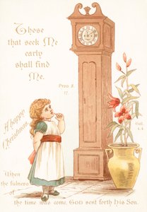 Girl looking at Grandfather Clock by English School