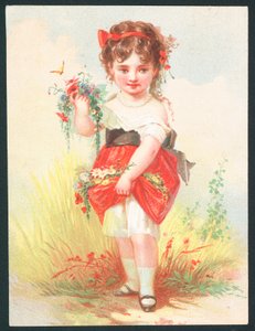 Girl with flowers and butterfly by English School