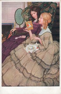 Girls Reading Valentine Cards by English School