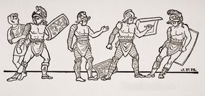 Gladiators, from a Wall Painting at Pompei, Illustration from The Outline of History by H.G. Wells, Volume I, Published in 1820 by English School