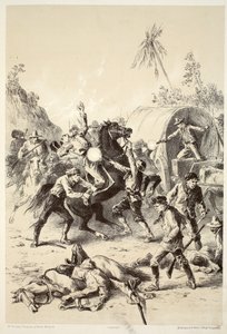 Gold escort attacked by Bush Rangers, from The History of Australasia by David Blair, 1879 by English School