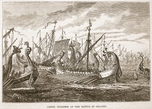 Greek Triremes at the Battle of Salamis by English School