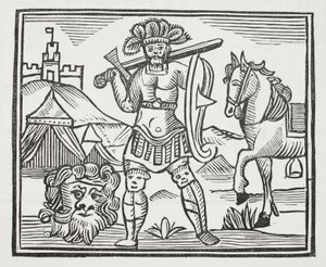 Guy having slain Armarant, illustration from Chap-books of the Eighteenth Century by John Ashton, pub. 1882 by English School