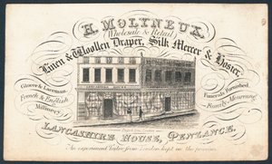 H Molyneux, Linen and Woollen Draper, Silk Mercer and Hosier, Trade Card by English School