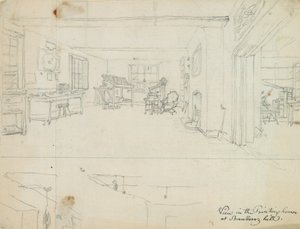 Hand drawn sketch of the Printing House, Strawberry Hill, London by English School