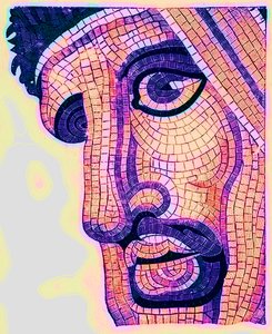 Head in mosaic, from The Battle of Issus, illustration from Historic Ornament by James Ward, published 1897 by English School