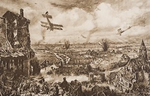 Holding up a German Attack, Armentieres, Belgium, illustration from 