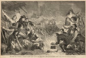 Homeless Citizens Taking Refuge from the Flames Among the Smouldering Ruins
