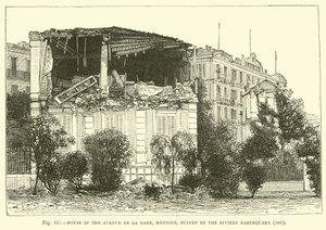 House in the Avenue de la Gare, Mentone, ruined by the Riviera Earthquake, 1887 by English School