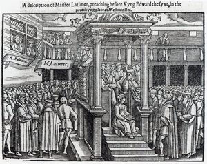 Hugh Latimer (c.1485-1555) Preaching before King Edward VI (1537-53) at Westminster in 1547, from 