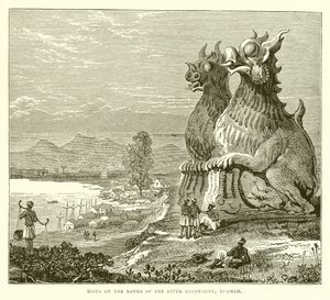 Idols on the Banks of the River Irrawaddy, Burma by English School