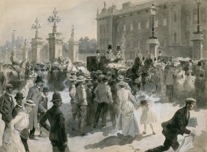 Illness of King Edward VII, the doctors leave the Palace, June 1902 by English School