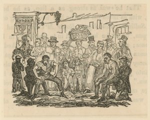 Illustration Depicting a Crowd of People Watching a Boxing Match by English School