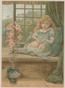 Illustration Depicting a Young Girl Sitting in a Window Seat by English School