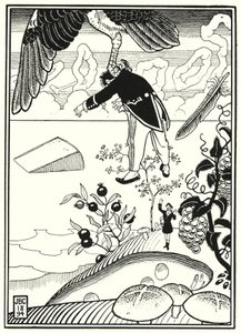 Illustration for the Adventures of Baron Munchausen (engraving)