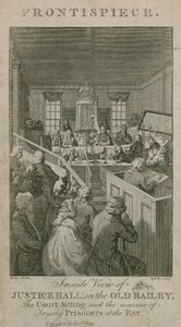 Inside View of Justice Hall in the Old Bailey, the Court Sitting, and the Manner of Trying Prisoners at the Bar by English School