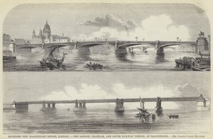 Intended New Blackfriars Bridge, London, the London, Chatham, and Dover Railway Bridge, at Blackfriars by English School