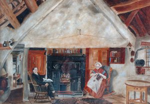 Interior of Cruck Cottage, possibly Shipley Glen by English School