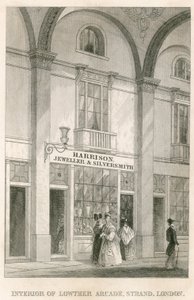 Interior of Lowther Arcade, Strand, London, featuring Harrison, jeweller and silversmith