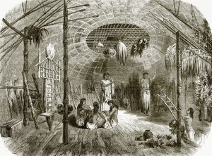 Interior of a hut in the island of Kar-Nikobar by English School