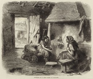 Interior of a mud cabin at Kildare by English School