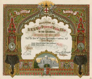 Invitation to the Reception of HRH The Prince of Wales at the Guildhall, London, on 19 May 1876