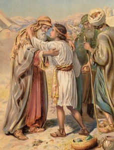 Jacob parting from Benjamin, Genesis, XLIII by English School
