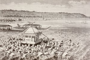 Japanese fishermen celebrating Gots-Tennoo in the 19th century by English School