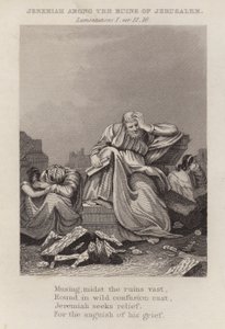 Jeremiah Among the Ruins of Jerusalem, Lamentations 1:12 by English School