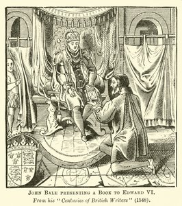 John Bale presenting a Book to Edward VI by English School
