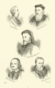 John Gower, John Wycliffe, Geoffrey Chaucer, Miles Coverdale, William Tyndale by English School