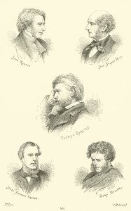 John Ruskin, John Stuart Mill, Thomas Carlyle, James Anthony Froude, Hugh Miller by English School