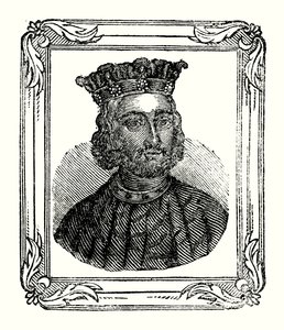 John was born in 1167, crowned in 1199, and died in 1216 by English School