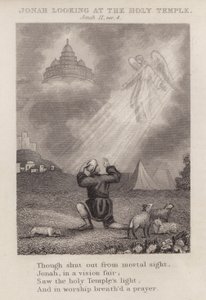 Jonah Looking at the Holy Temple, Jonah II, ver 4 (engraving) by English School