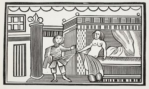 Joseph and his mistress, illustration from Chap-books of the Eighteenth Century by John Ashton, pub. 1882 by English School