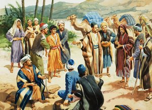 Joseph being sold for 20 pieces of silver by English School