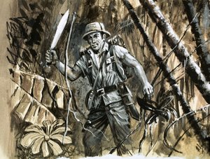 Jungle explorer hacking through the jungle